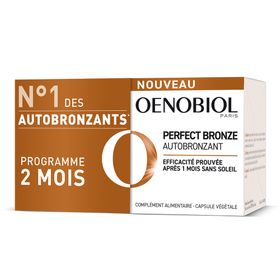 OENOBIOL PERFECT BRONZE AUTOBRONZANT - Efficace Dès Le 1er Mois Sans Soleil - Concentration De 5 Pigments 100% D'Origine Végétale - Complément Alimentaire 2X30 Capsules - Programme 2 Mois