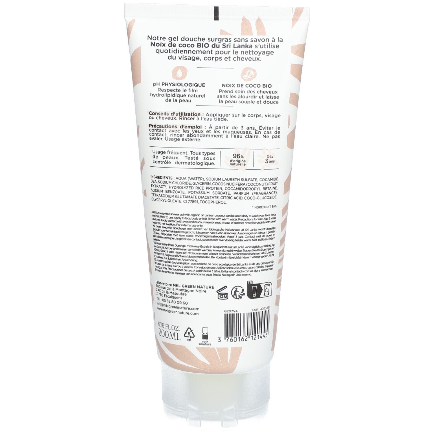 mkl GEL DOUCHE COSM'ETHIK 200ML - NOIX DE COCO